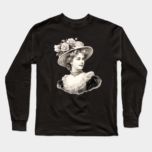 Victorian Era Lady Portrait Long Sleeve T-Shirt by AI Art Originals